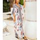 thumbnail image 3 of Vestido largo con manga de murciélago, cuello en V, medias mangas sueltas, dobladillo con abertura, patrón estampado, cubierta larga para playa de verano, 3 of 8