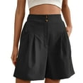 thumbnail image 2 of Lroveb High Waisted Shorts for Women Womens Shorts Casual Summer 2024 Trendy Elastic Back Wide Leg With Pockets Knee Length Pleated Black, 2 of 7