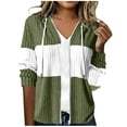 thumbnail image 2 of FDGIU Women's Color Block Ribbed Zip Up Hooded Cardigan, Long Sleeve Drawstring Hoodie Jacket Casual Outerwear for Daily Outdoor Wear, 2 of 6
