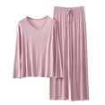thumbnail image 2 of ALLLIST Long Sleeve Ladie's Pajamas Notch Neck Modal Tops And Pants Sets Cozy Pink 2 Piece Solid Sleepwear Ladies, 2 of 3