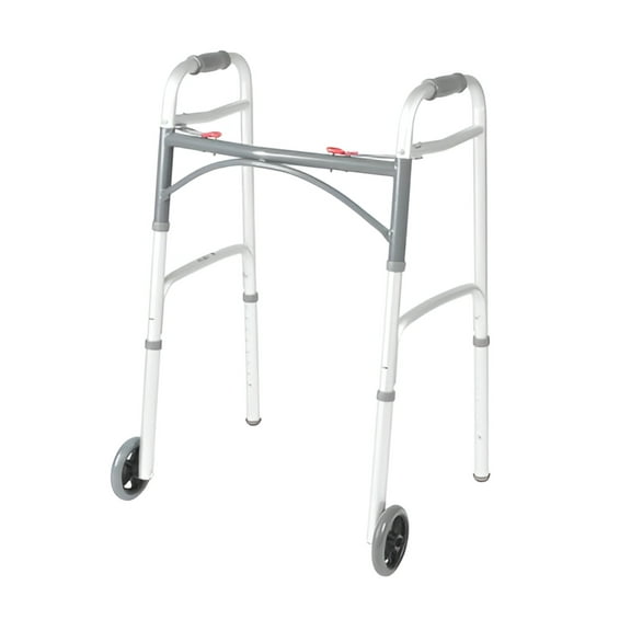 Drive Medical 10210-4ASM Deluxe Two Button Folding Walker with 5-Inch Wheels | 1 Each