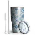thumbnail image 2 of 30oz Blue Christmas Snowflake Pattern Tumblers Stainless Steel Tumbler with Lid and Straw,Vacuum Insulated Double Wall Travel Tumbler Cups Mug with Cleaning Brush for Coffee,Tea, 2 of 7