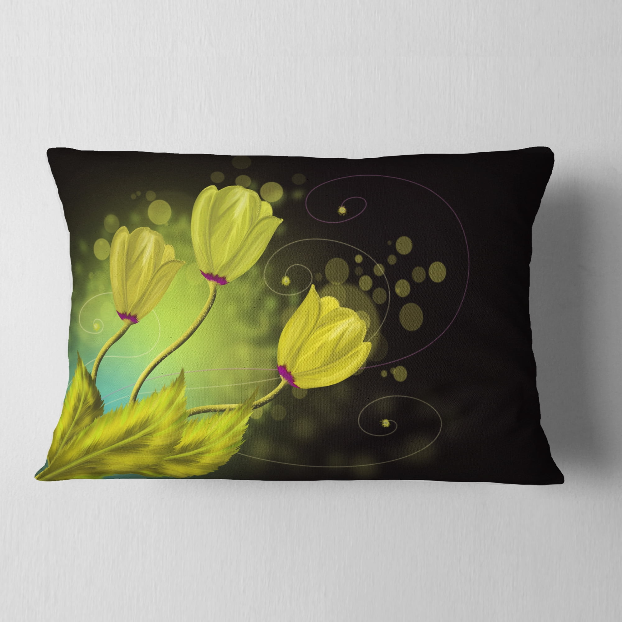 Designart Golden Flowers Greeting Card - Floral Throw Pillow - 12x20