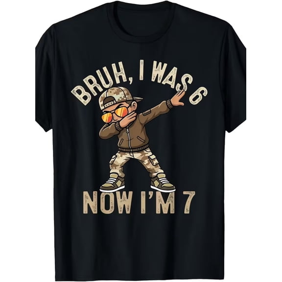 children’s wear Funny Bruh I Was 6 Now I Am 7 Dabbing Camo Boy 7th Birthday Shirt for Boys Kids Graphic Tee