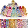 thumbnail image 1 of Juego de bolsas de regalo de organza con cordón dorado en forma de corazón, 100 unidades, 1 of 3