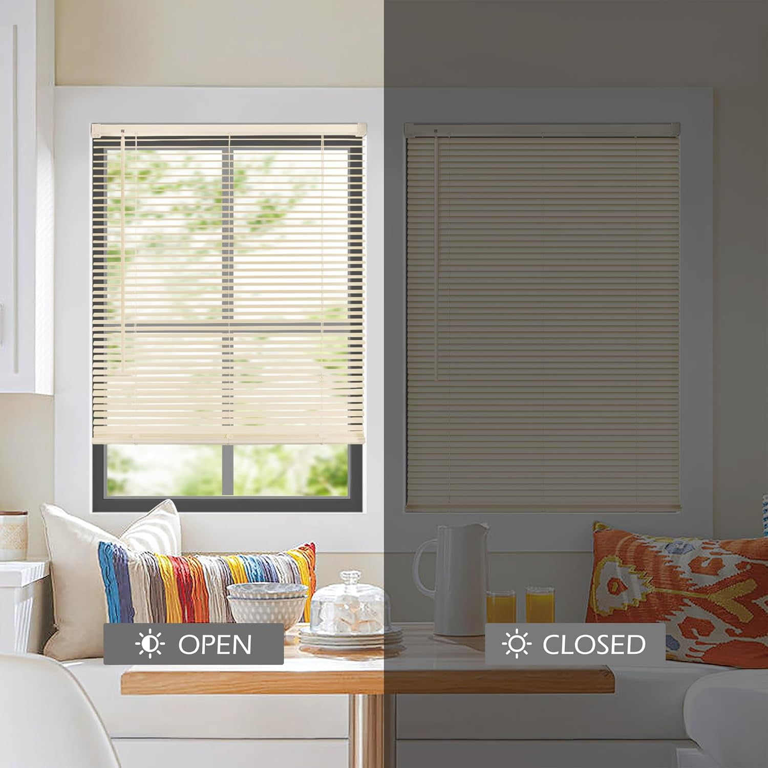 LazBlinds Cordless 1" Vinyl Horizontal Mini Blinds, Light Filtering Blinds for Windows, Blinds and Shades for Windows Size 35" W x 48" H, Beige