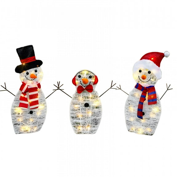LAMIRO Set of 3 Outdoor Snowman Christmas Decorations,Christmas Lighted Snowman Family Outdoor Decoration,Christmas Decorations for Yard,Lawn,Garden 2D