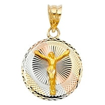 14k Tri-Color Gold Jesus Christ Pendant Medallion Crucifix High Polished Charm Jewelry Female Unisex