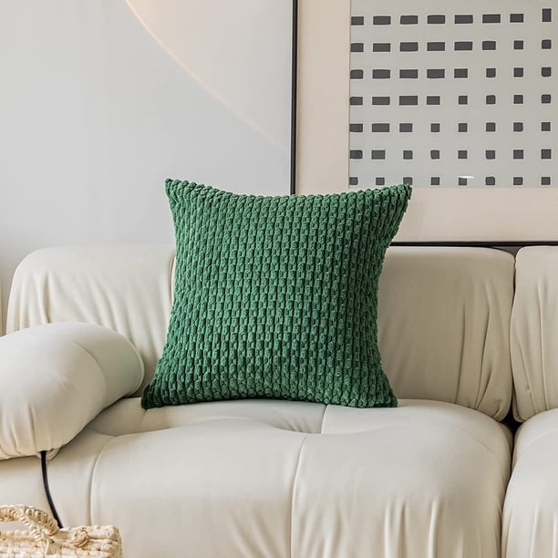 Xiao Hua Juego de 2 fundas de almohada decorativas de pana suave, estilo bohemio, a rayas, estilo rústico, para sofá, cama, sala de estar, 45 x 45 cm, color verde oscuro