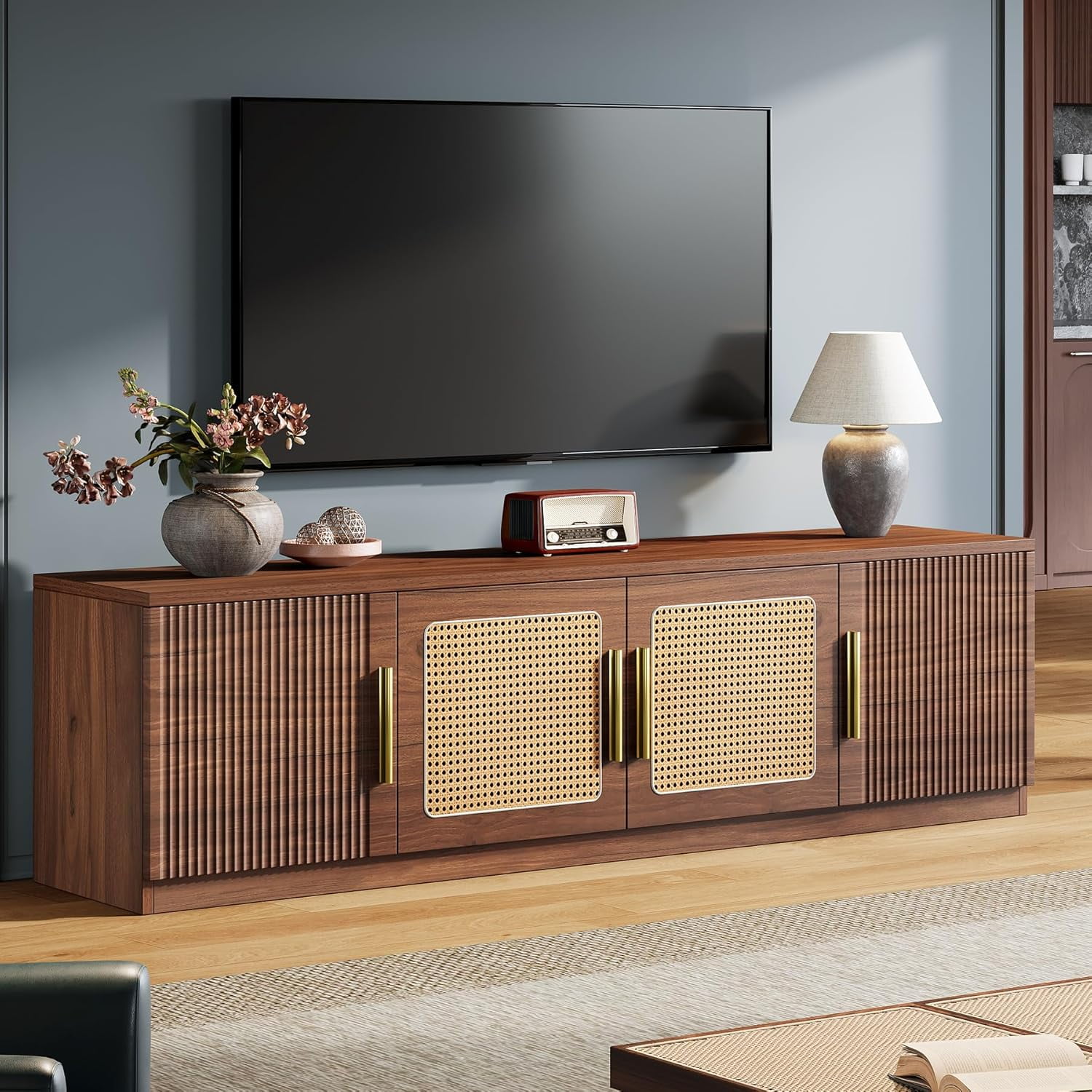Tribesigns 70.9" TV Stand for Living Room, Mid Century Modern Entertainment Center with 6-Tier Storage Shelf