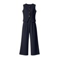 thumbnail image 6 of Busydd Business Casual Outfits for Women Round Neck Button Front Vest and Pant Suits Fall Fashion Solid Color Two Piece Sets S, 6 of 8