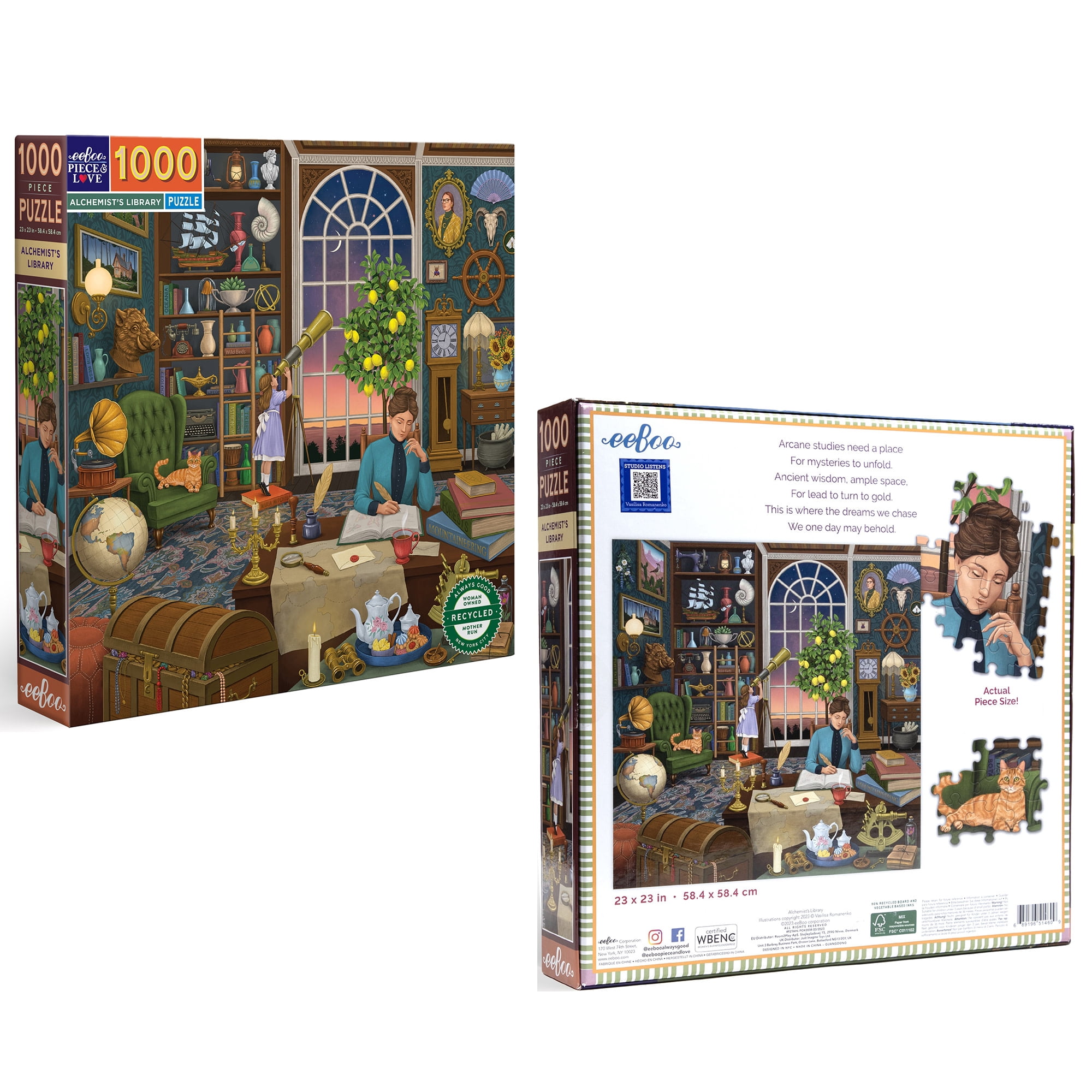 eeBoo Piece & Love: Alchemist's Library - 1000 Piece Puzzle - Adult Square Jigsaw, 23x23", Includes Image Reference Insert, Glossy High-Quality Pieces