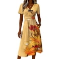 thumbnail image 5 of Minjewel Ladies Floral Casual Fashionable Short Sleeve V-Neck Dress for Spring Summer Women's Daily Casual Wear,Saffron,S, 5 of 6