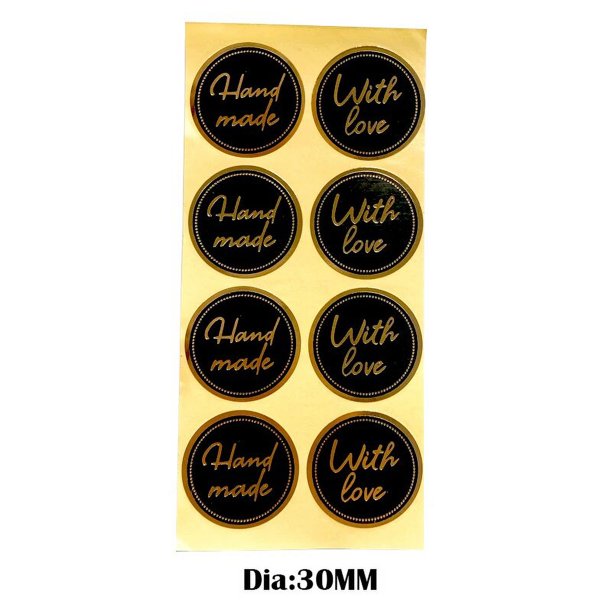 Pegatina adhesiva negra redonda de 3cm, 80 piezas, para estampar en caliente, regalo de papelería para fiesta de boda, embalaje de alimentos horneados, artesanal, hecha a mano