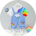 thumbnail image 3 of LNMQLPDBS Toddler Boy Short Summer Rainbow Printed Short Sleeve T Shirt + Cartoon Overalls Suspender Pants with Embroided 2pcs Outfits Unisex Kids Clothes Sets Baby Girl Set for Outdoor Play, 3 of 9