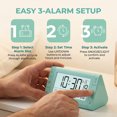 thumbnail image 4 of REGALWOVEN Digital Alarm Clock Large LED Display, Three Alarms, Batteries Powered for Bedroom/Dorm Green 4.9"L x 3.0"W x 2.6"H, 4 of 7