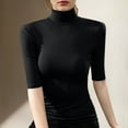 thumbnail image 2 of Women Tops, Women's Mock Turtle Neck Slim Fit Half Elbow 3/4 Short Sleeve T Shirts Tight Tops Basic Tee, 2 of 7