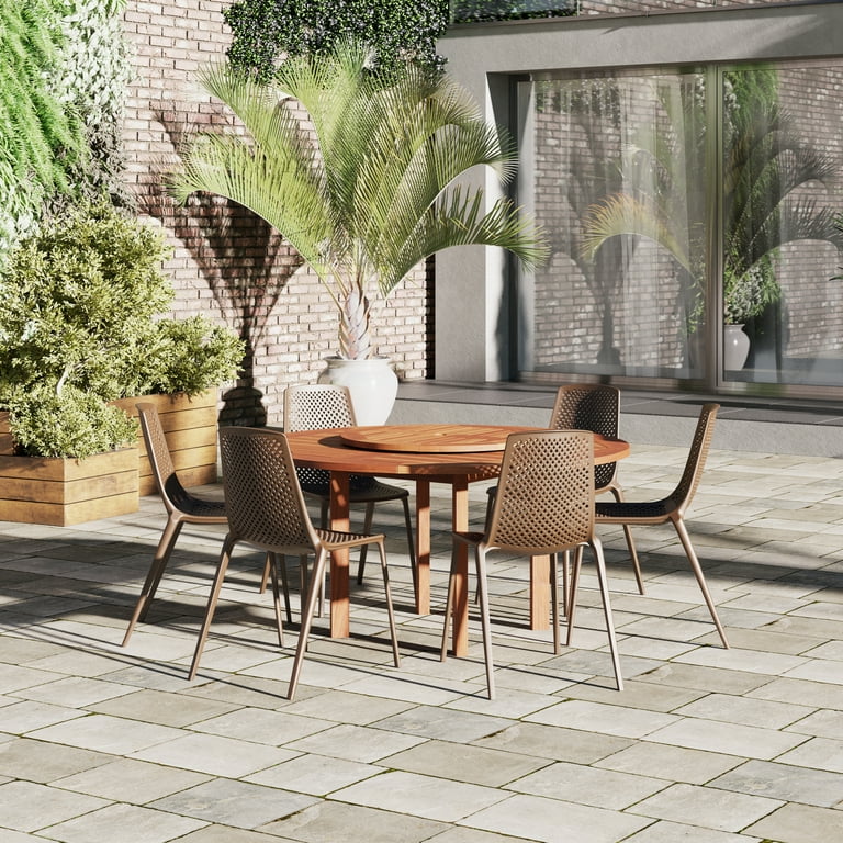 Amazonia 7 Piece Round Patio Dining Set W Brown Plastic Resin