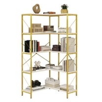 DWVO 5-Tier L-Shaped Bookcase Storage Organizer, Tall Corner Bookshelf Open Display Freestanding Storage, Black