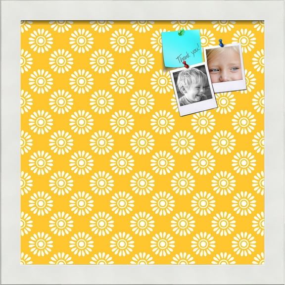 PinPix 12x12 Custom Cork Bulletin Board Yellow Flowers Poster Board Has a Fabric Style Canvas Finish, Framed in Yellow Flowers, by ArtToFrames (PinPix-268)
