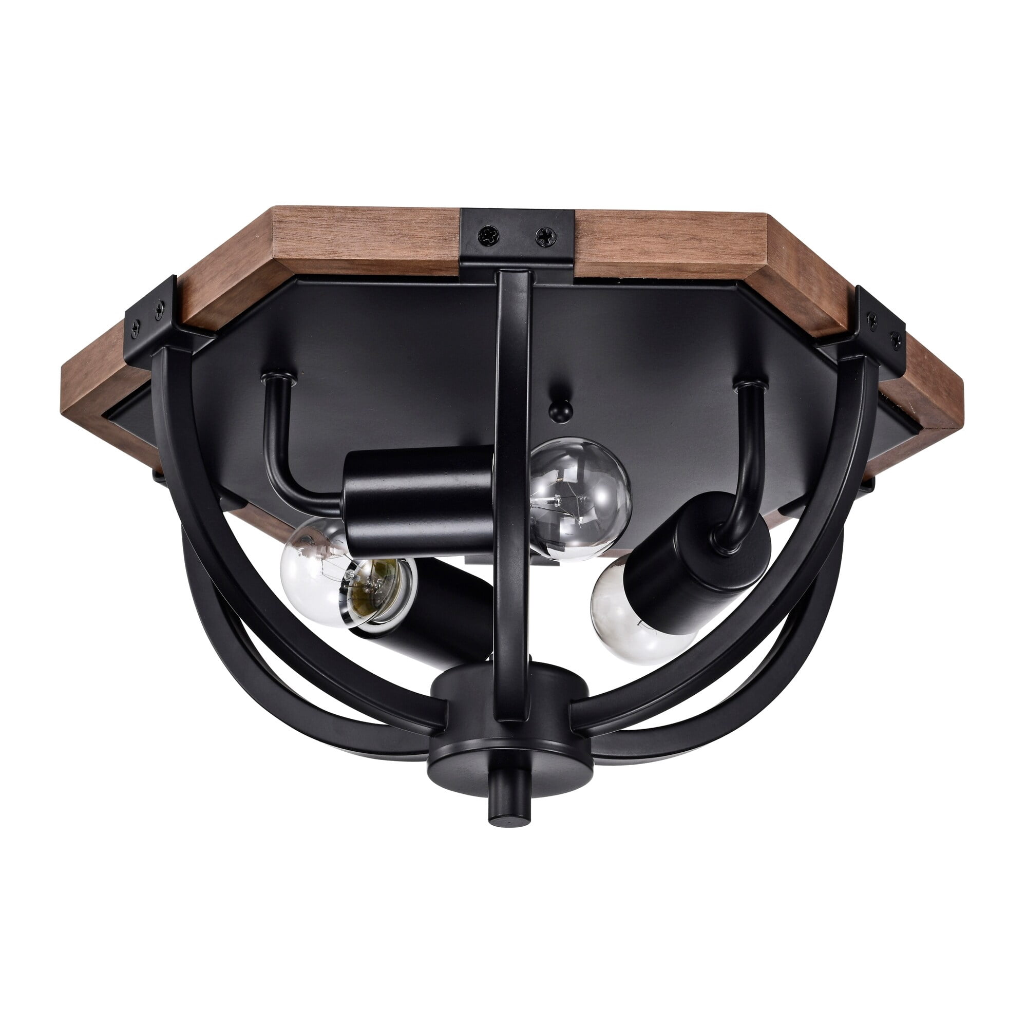 Fiona 12 in. 3-Light Indoor Matte Black and Faux Wood Grain Finish Flush Mount with Light Kit