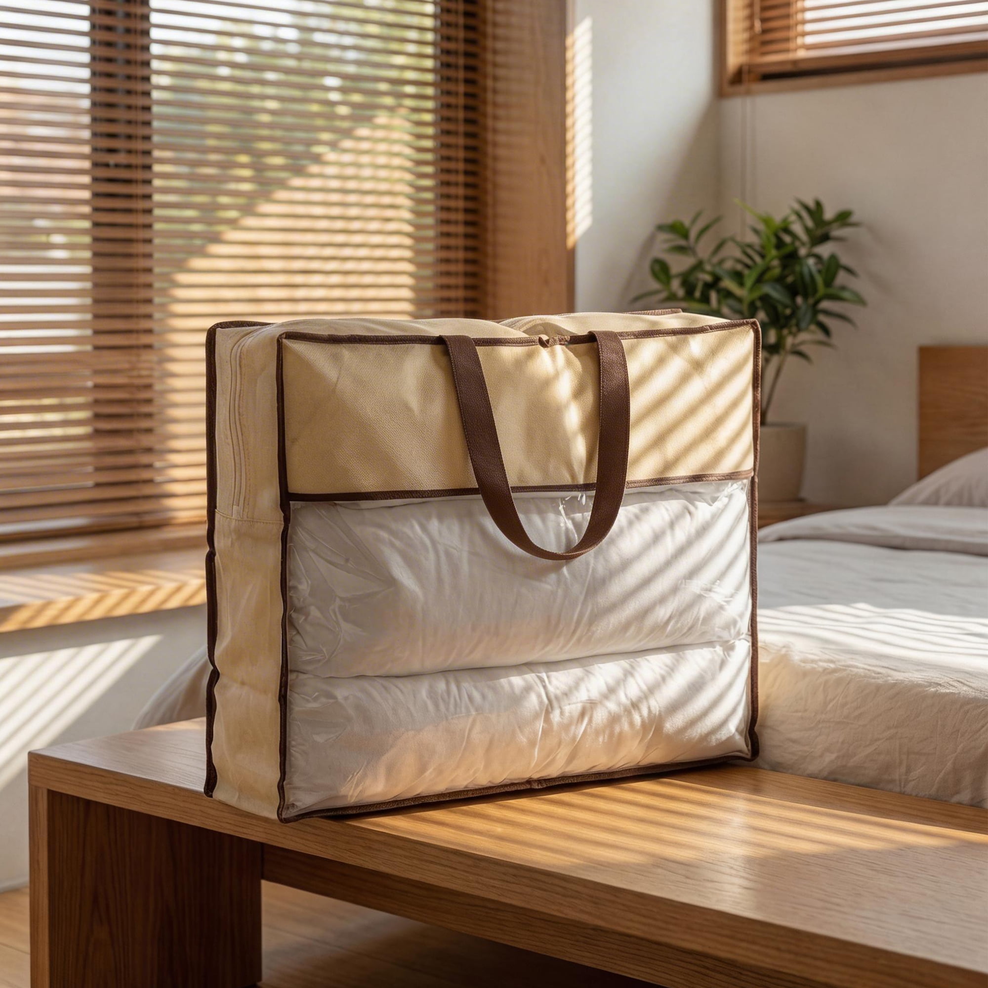 Unique Bargains Storage Bag for Organizing Clothing with Handles Beige 17.7"x21.7"x5.9"