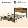 Queen Bed Frame with LED Lights Headboard&Charging Stations, Rustic