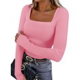 thumbnail image 2 of ClodeEU Womens V Neck Half Button Down Long Sleeve Ribbed Knit Slim Fit Basic Tee ,Dressy Casual Shirts B-Pink,Womens Plus XXL, 2 of 9