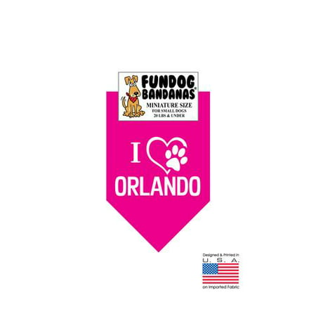 MINI Fun Dog Bandana - I Love Orlando - Miniature Size for Small Dogs under 20 lbs, hot pink pet