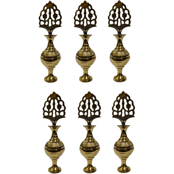 Handcrafted Brass Surmadani Perfume or Eyeliner Bottle Set of 6 PCS with Stick Home Decor– Elegant 5-Inch Tall Traditional Design Perfect for Collectors Decorative Piece