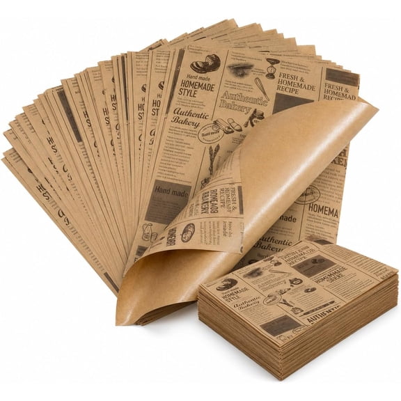 100 Sheets Printed Parchment Paper, 15"x11" Grease-Resistant Deli Wrap, Vintage Newspaper Design, for Sandwiches Basket Liners Picnic