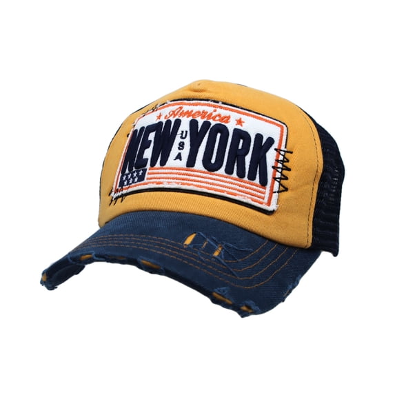 WITHMOONS New York Patch Baseball Cap Mesh Vintage Trucker Hat KR11348 (Orange)