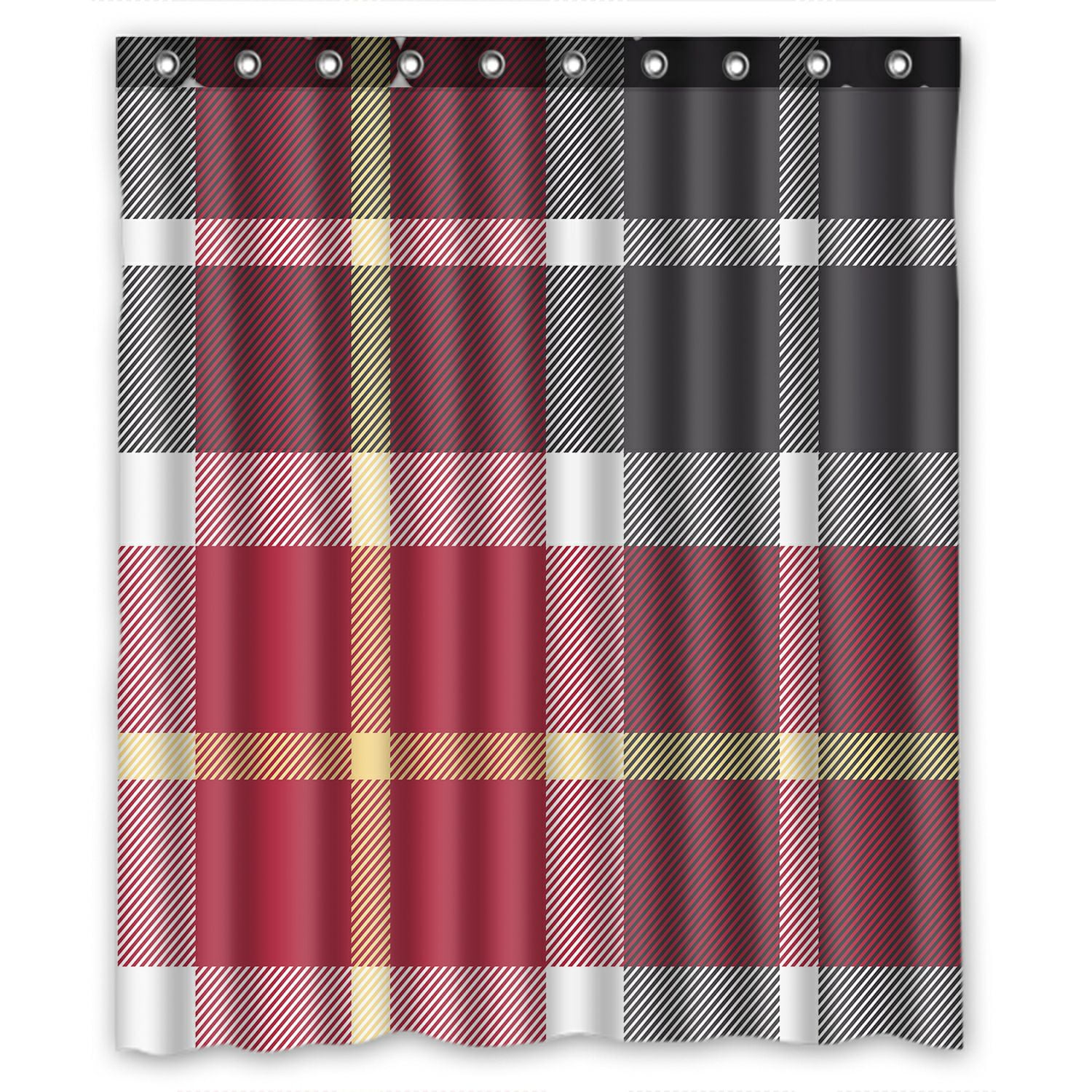 ABPHQTO Red Gray Flanel Check Waterproof Polyester Shower Curtain and