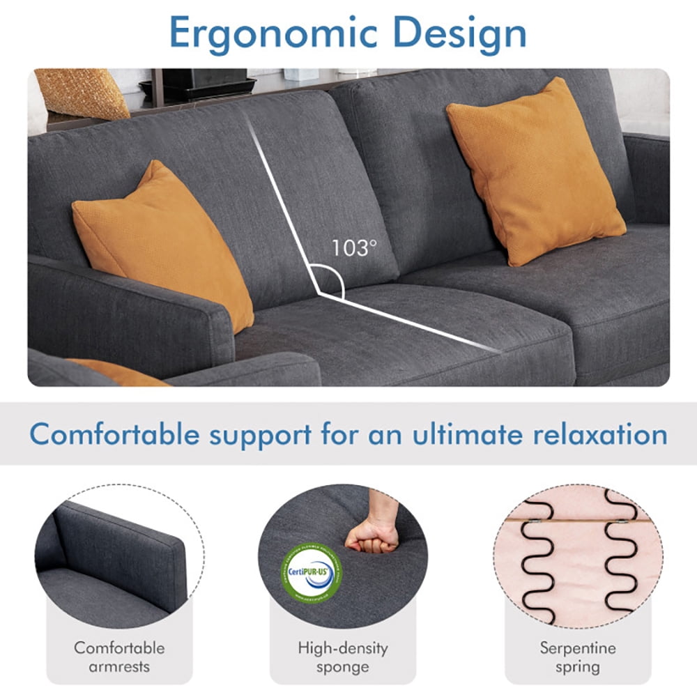 Finihen Sofa Set, Modern Sofa Couch with Solid Metal Legs and Removable Backrest Cushion, for Living Room, Bedroom, Gray