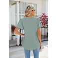 thumbnail image 3 of Women's Solid Color Square Neck Pleated Short Sleeve Loose T-Shirt Top, 3 of 3