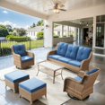 thumbnail image 2 of PARKWELL 6-Piece Outdoor Patio Furniture Set,Rattan Couch Rocking Chairs Set with Ottoman,Coffee Table,All-Weather Wicker Sectional Sofa Set with Cushions for Backyard Garden Pool,Navy, 2 of 10