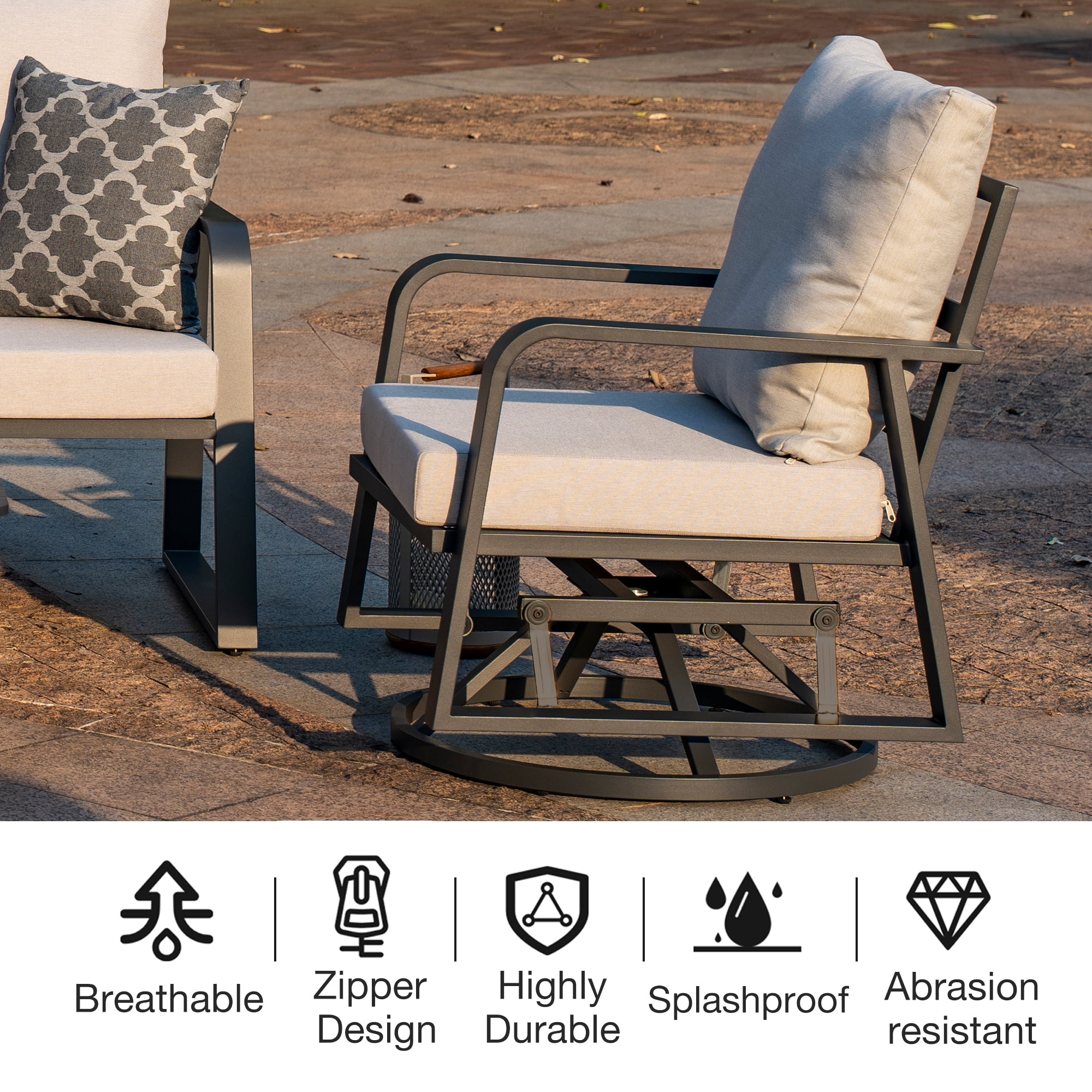 Aluminum Patio Sofa Set, Swivel Seating Outdoor Furniture with Cushions for Garden Deck, Dark Grey