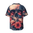 thumbnail image 5 of Uemuo Skull With Roses And Sunglasses Pattern Cotton Linen Short Sleeve Shirts,Casual Lightweight Button Down Shirts,Vacation Beach Summer Tops-X-Large, 5 of 7