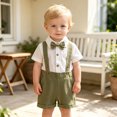 thumbnail image 2 of XAOFW Baby Boy Outfits Short Sleeved Solid Color Romper Suspenders Shorts Toddler Kids Summer Gentleman Sets 3-6 Months, 2 of 6