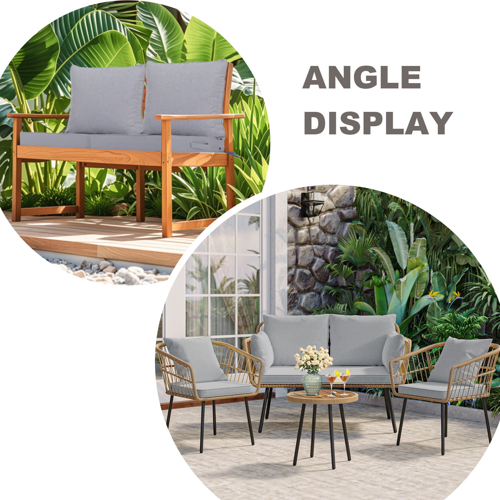 24 x 24 Inch Outdoor Deep Seat Cushion Set - Waterproof Fade-Resistant Patio Furniture Cushions with Removable Covers, Adjustable Straps & Handles for Chairs, Sofa, Couch (2-Piece)