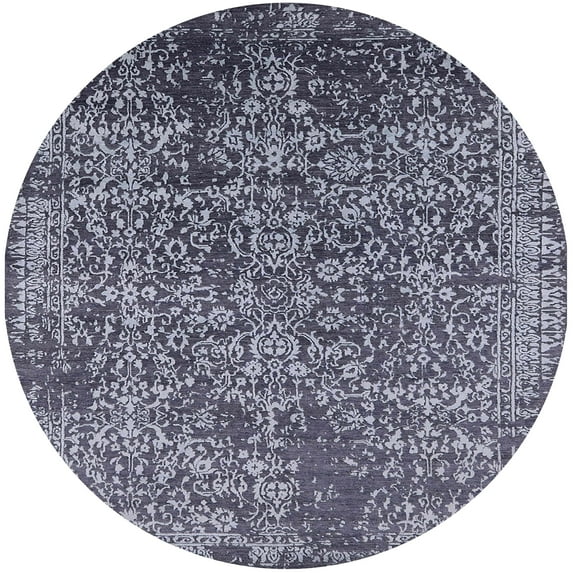 Ahgly Company Machine Washable Indoor Round Industrial Modern Charcoal Blue Area Rugs, 3' Round