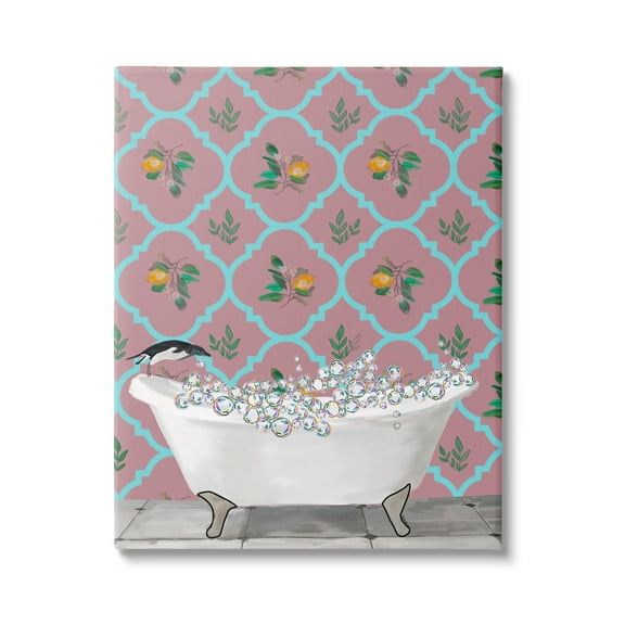 Stupell Industries Penguin Jumping in Tub Animals & Insects Painting Gallery Wrapped Canvas Print Wall Art, 16 x 20