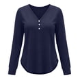 thumbnail image 4 of hoksml Women's V Neck Henley Long Sleeve T Shirt, 3 Button Front Curved Hem Casual Blouse, Loose Fit Basic Top Solid Colors, 4 of 6