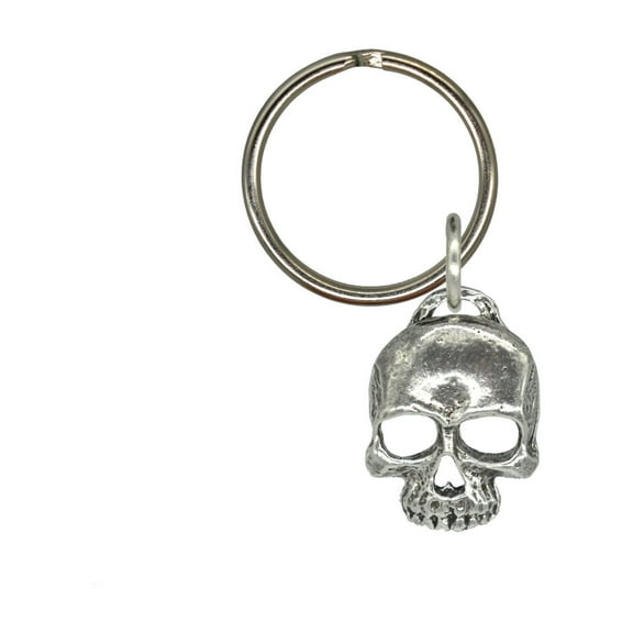 3D Half Skull Keychain, Smile, Smiling, G138KC, 1 inch, Metal, Death, Pewter, Key Fob, Key Ring, Keys, Zipper Pull, Luggage Tag, Backpack, Over 300 Keychain Designs, Handmade in the USA