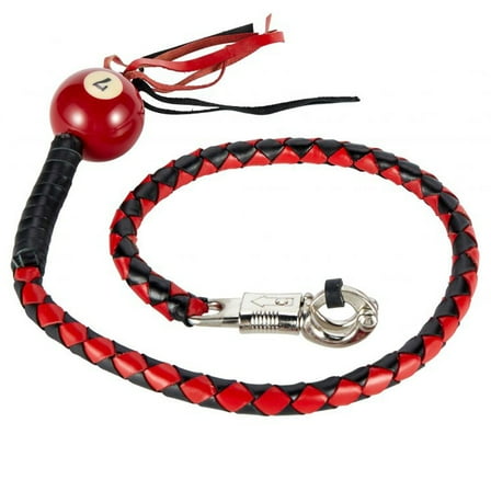 42" Black And Red Fringed Motorcycle Get Back Whip W/ Pool Ball