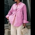 thumbnail image 4 of Camisas de Mujer con Botones, Blusas de Rayas de Larga, Blusas Casuales de Moda 2025 Rosa L, 4 of 7