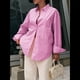 thumbnail image 4 of Camisas de Mujer con Botones, Blusas de Rayas de Larga, Blusas Casuales de Moda 2025 Rosa XL, 4 of 7