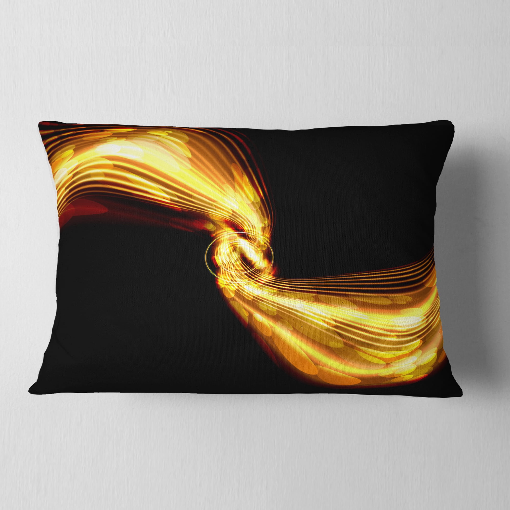 Designart Glowing Golden Lines and Circles - Abstract Throw Pillow - 12x20
