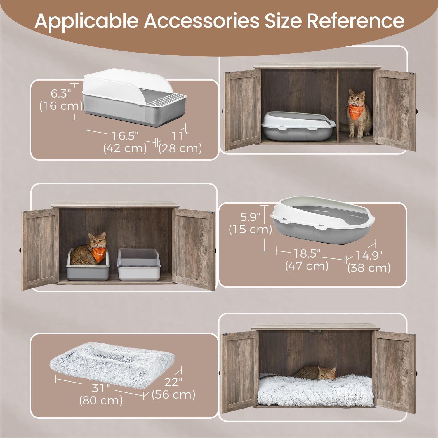LEDREM Cat Litter Box Furniture Enclosure,Multi-Functional Hidden Washroom with Removable Divider for Indoor,L,Greige