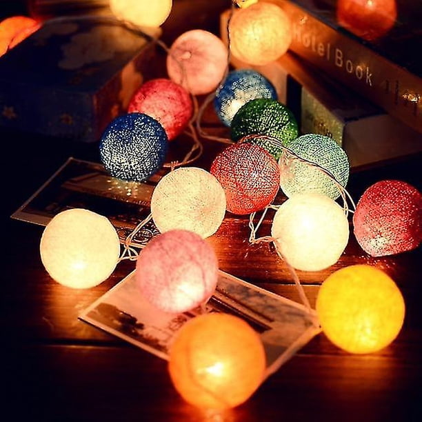 Guirnalda de bolas de algodón LED de 3 m, juego de decoración de luces de hadas de cadena 8